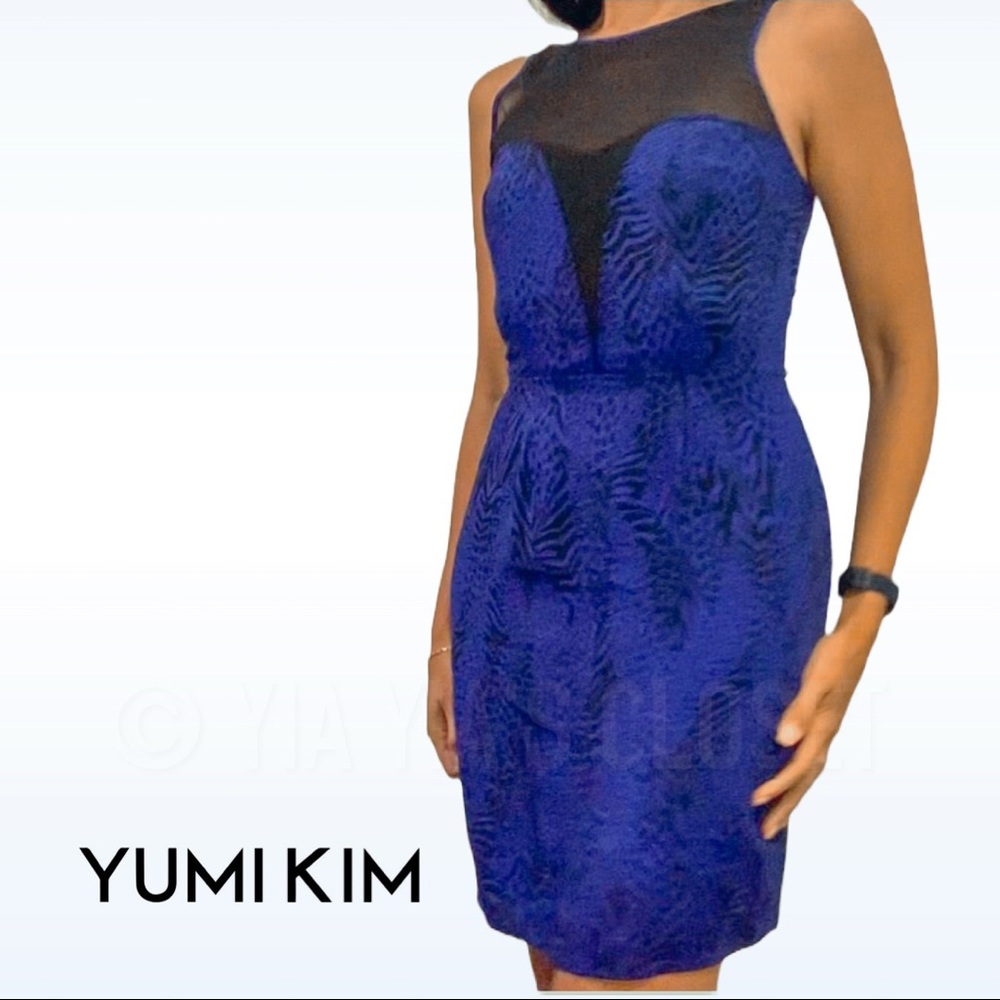 Yumi Kim Women's SZ S 100% Silk Sleeveless Mesh Mini Dress Blue-Black Snakeskin
